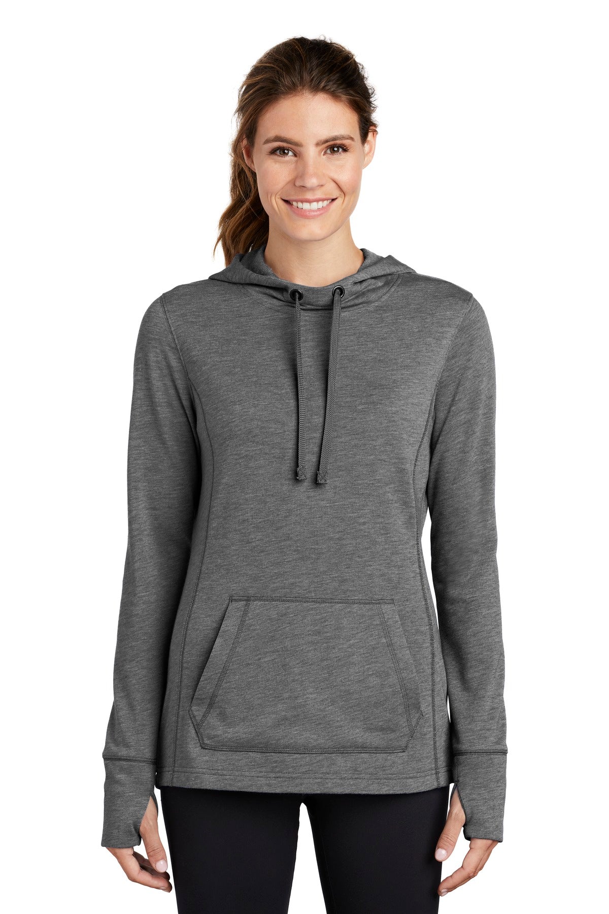Sport-Tek  ®  Women's PosiCharge  ®  Tri-Blend Wicking Fleece Hooded Pullover. LST296