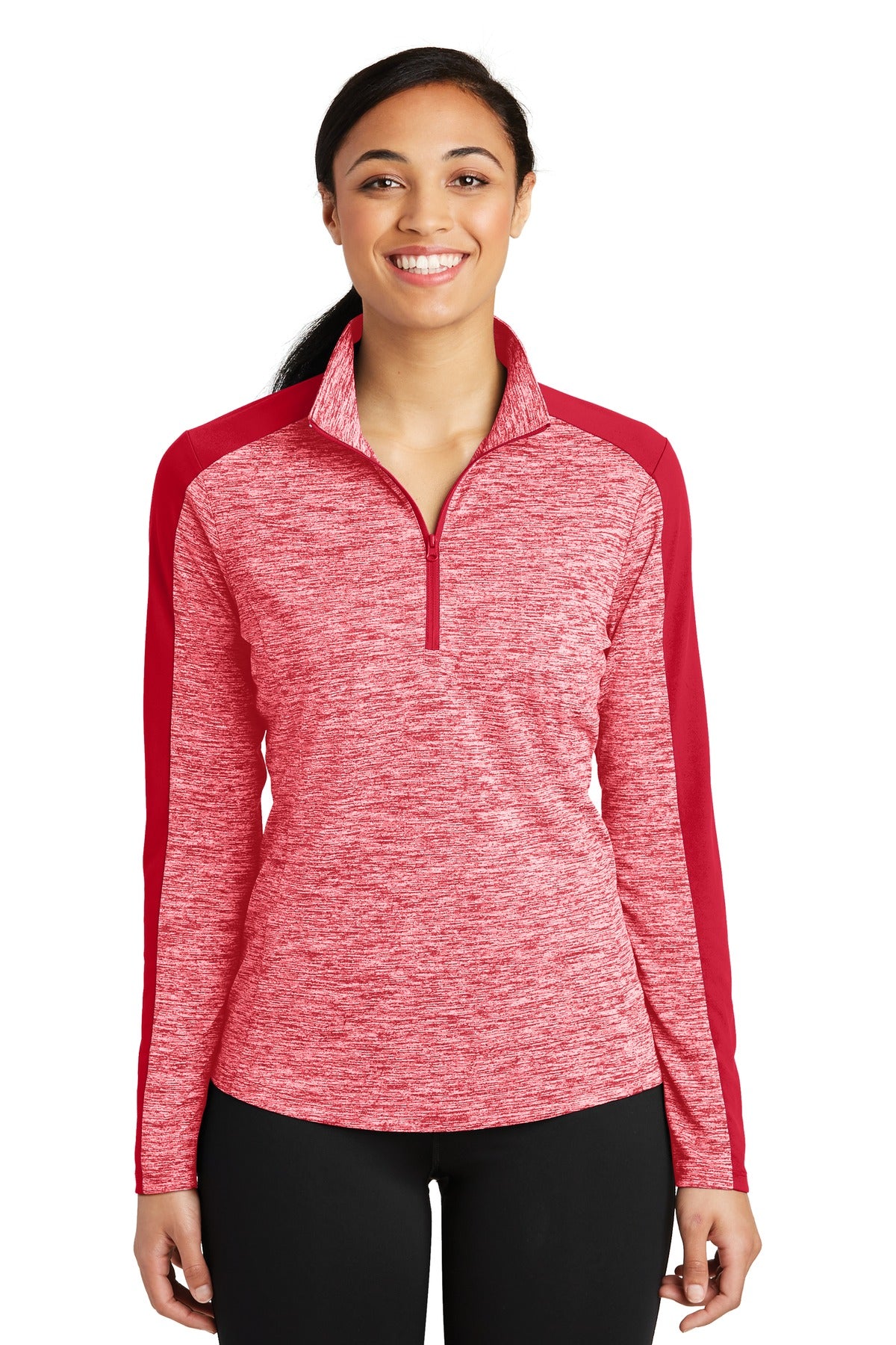 Sport-Tek ®  Women's PosiCharge ®  Electric Heather Colorblock 1/4-Zip Pullover. LST397