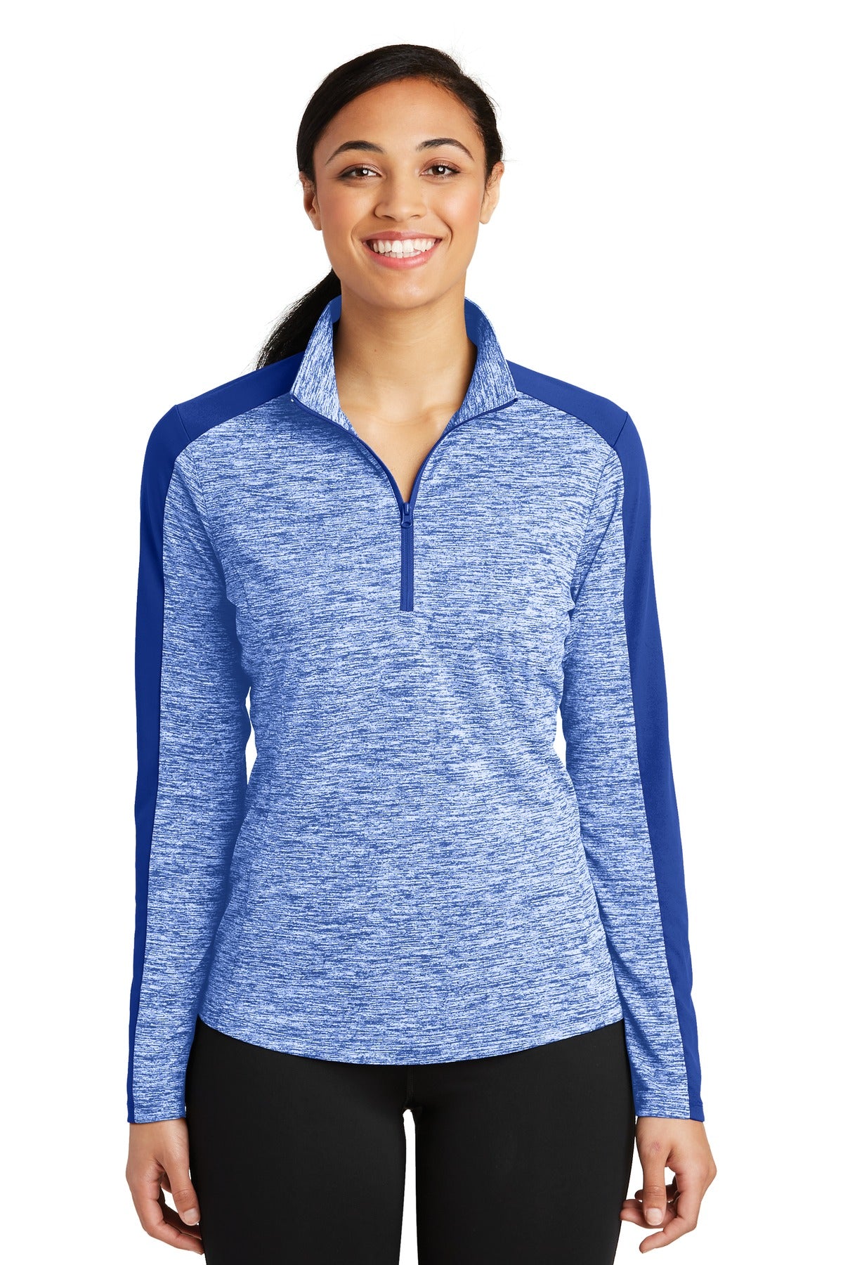 Sport-Tek ®  Women's PosiCharge ®  Electric Heather Colorblock 1/4-Zip Pullover. LST397