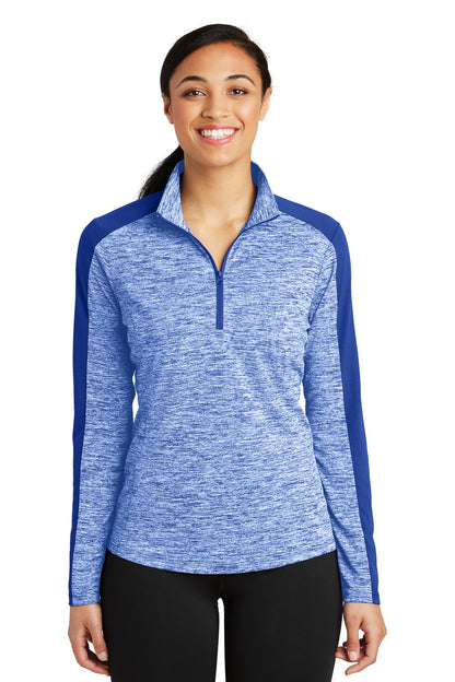 Sport-Tek ®  Women's PosiCharge ®  Electric Heather Colorblock 1/4-Zip Pullover. LST397