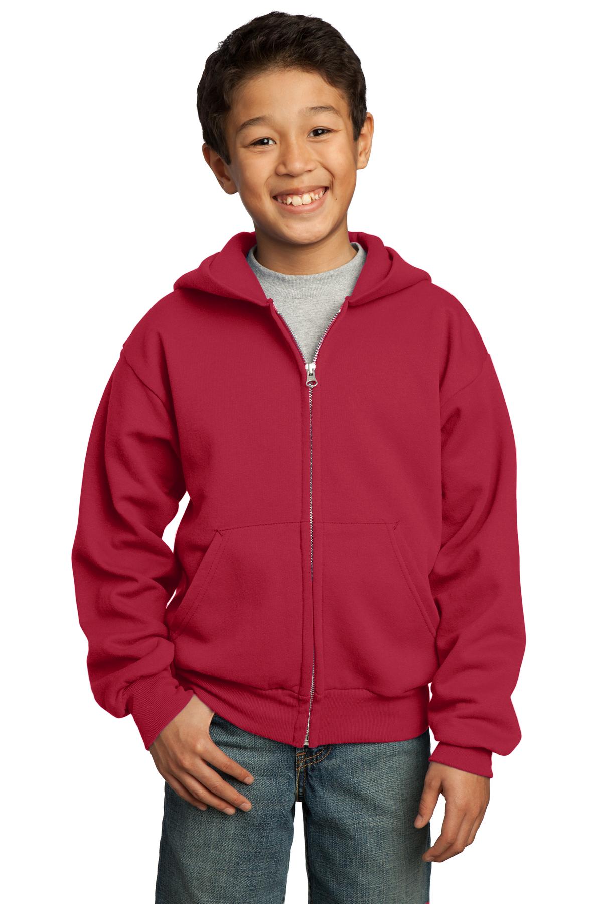 Port & Co ™  Youth Core Fleece Full-Zip Hooded Sweatshirt.  PC90YZH