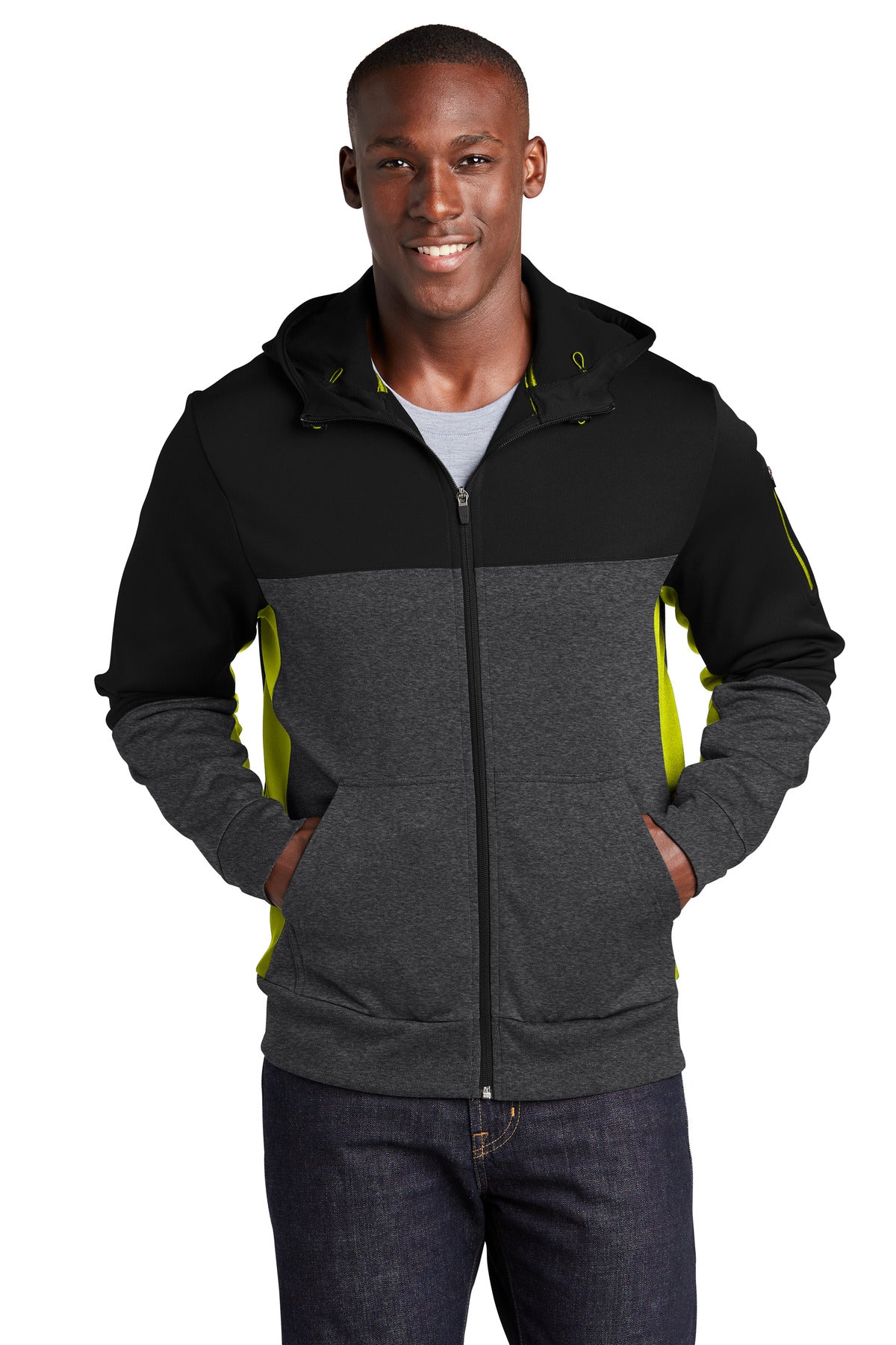 Sport-Tek ®  Tech Fleece Colorblock Full-Zip Hooded Jacket. ST245
