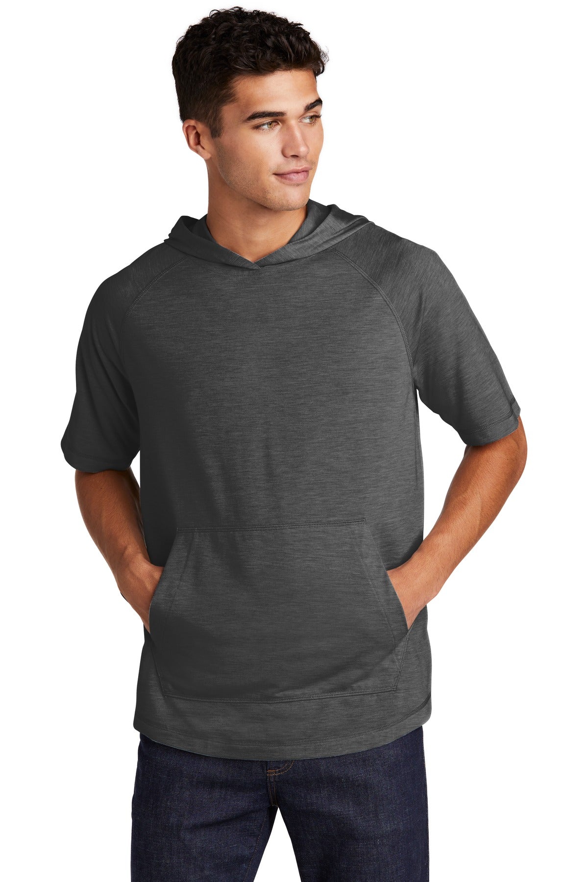 Sport-Tek  ®  PosiCharge  ®  Tri-Blend Wicking Short Sleeve Hoodie. ST404
